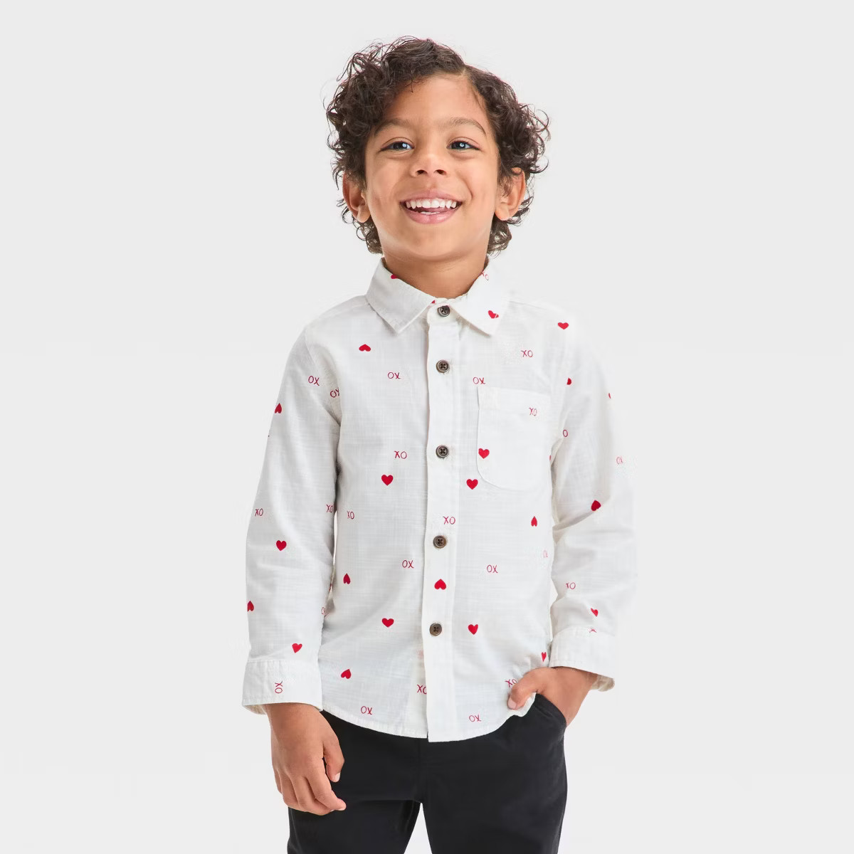 Toddler Boys' Long Sleeve Heart Printed Woven Shirt - Cat & Jack™ Cream | Target