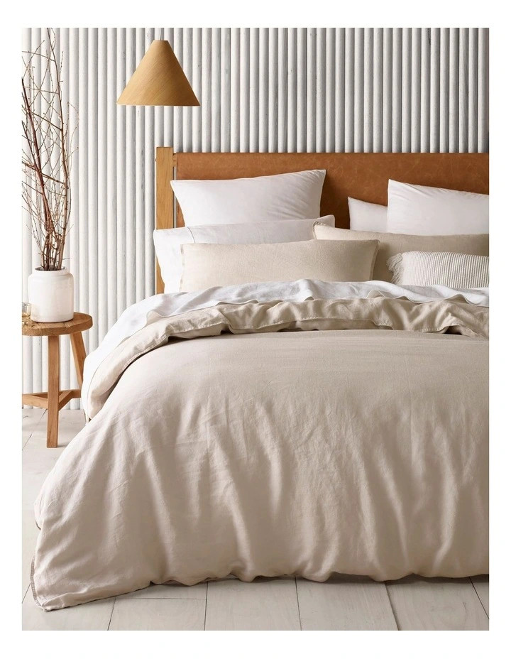 Sandy Cape Washed Belgian Linen Quilt Cover Set in Moonbeam | Myer