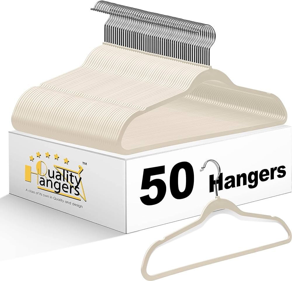 Quality Hangers 50 Pack Slim Plastic Hangers for Clothes - Heavy Duty Non-Velvet Hangers with 360... | Amazon (US)