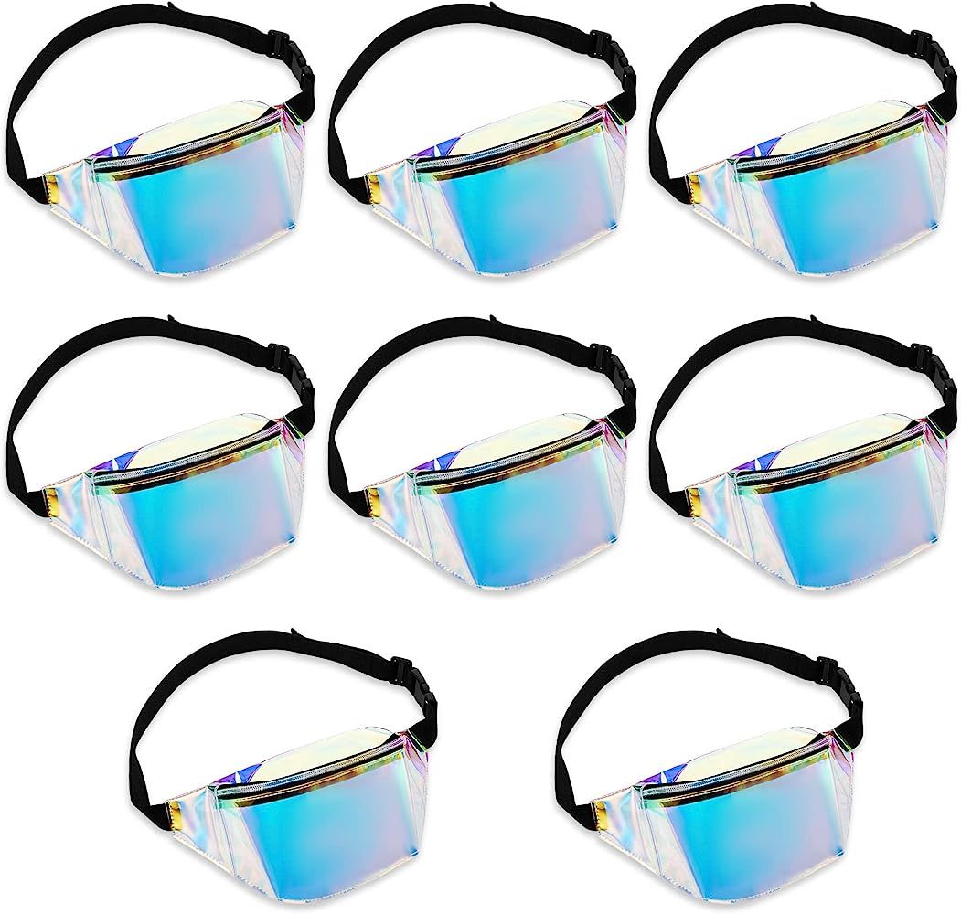 8 Pieces Transparent Laser Waist Bag Waterproof Holographic Fanny Pack Clear Shiny Packs for Wome... | Amazon (US)