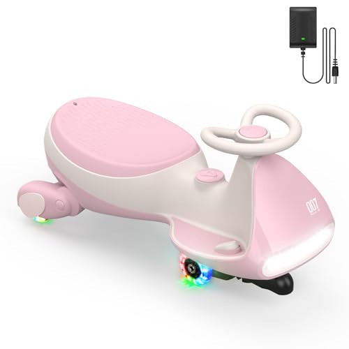 FanttikRide 12V N7 Pro Electric Wiggle Car with Pedal, Rechargeable Battery, CyberWiggle, 2 in 1 Swing Car, 2 Speed, Anti-Rollover, Flashing Wheels, Bluetooth, for Ages 3 and Up, 150 Lbs,Pinkish White | Amazon (US)