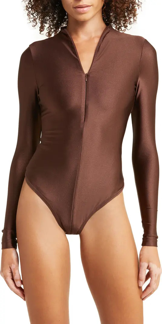 Disco Mock Neck Long Sleeve Thong Bodysuit | Nordstrom