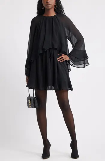 Treasure & Bond Tiered Long Sleeve Chiffon Minidress | Nordstrom | Nordstrom
