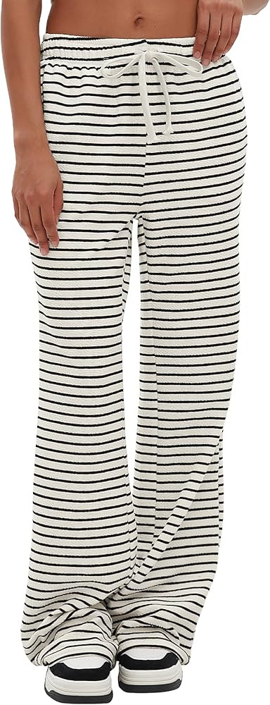 Darong Wide Leg Pants for Women Drawstring Elastic Waist Stripe Sweatpants with Pocket Comfy Loun... | Amazon (US)