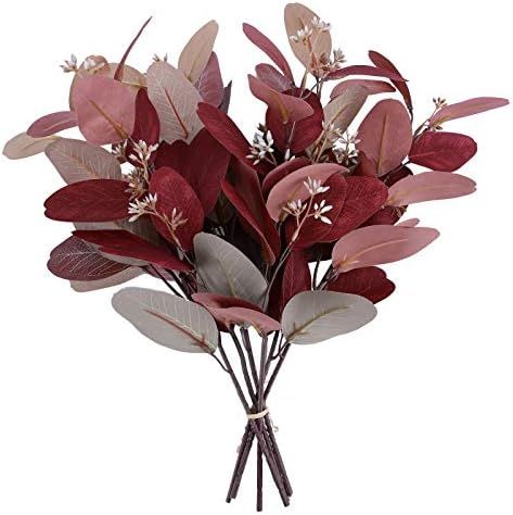 Greentime 6 Pack Mixed Color Artificial Eucalyptus Stems with Seeds 13.7" Burgundy Flowers for We... | Amazon (US)