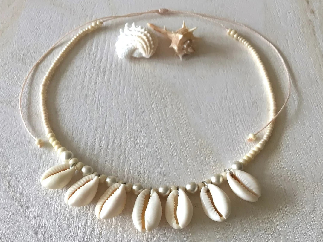 Shell Choker, Glass Beads / Hematite & Cowrie Shell Necklace, Waterproof Pearl Color Necklace, Su... | Etsy (US)