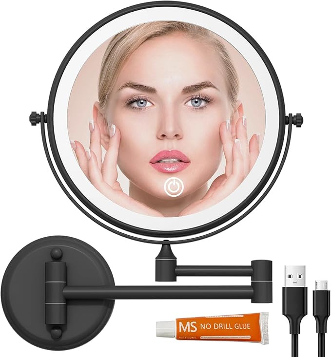 Brass 1X/10X Magnifying Mirror Wall Mounted with Light, Rechargeable Extendable Arm Touch Dimmabl... | Amazon (US)