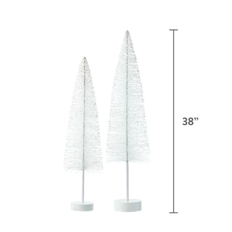 Glitter Bottle Brush Tree Outdoor Decor, White, 32 in & 38 in, 2 Pack, by Holiday Time | Walmart (US)