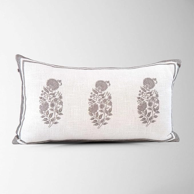 Genevieve Block Print Pillow Cover (Beige, 14x24) | Amazon (US)