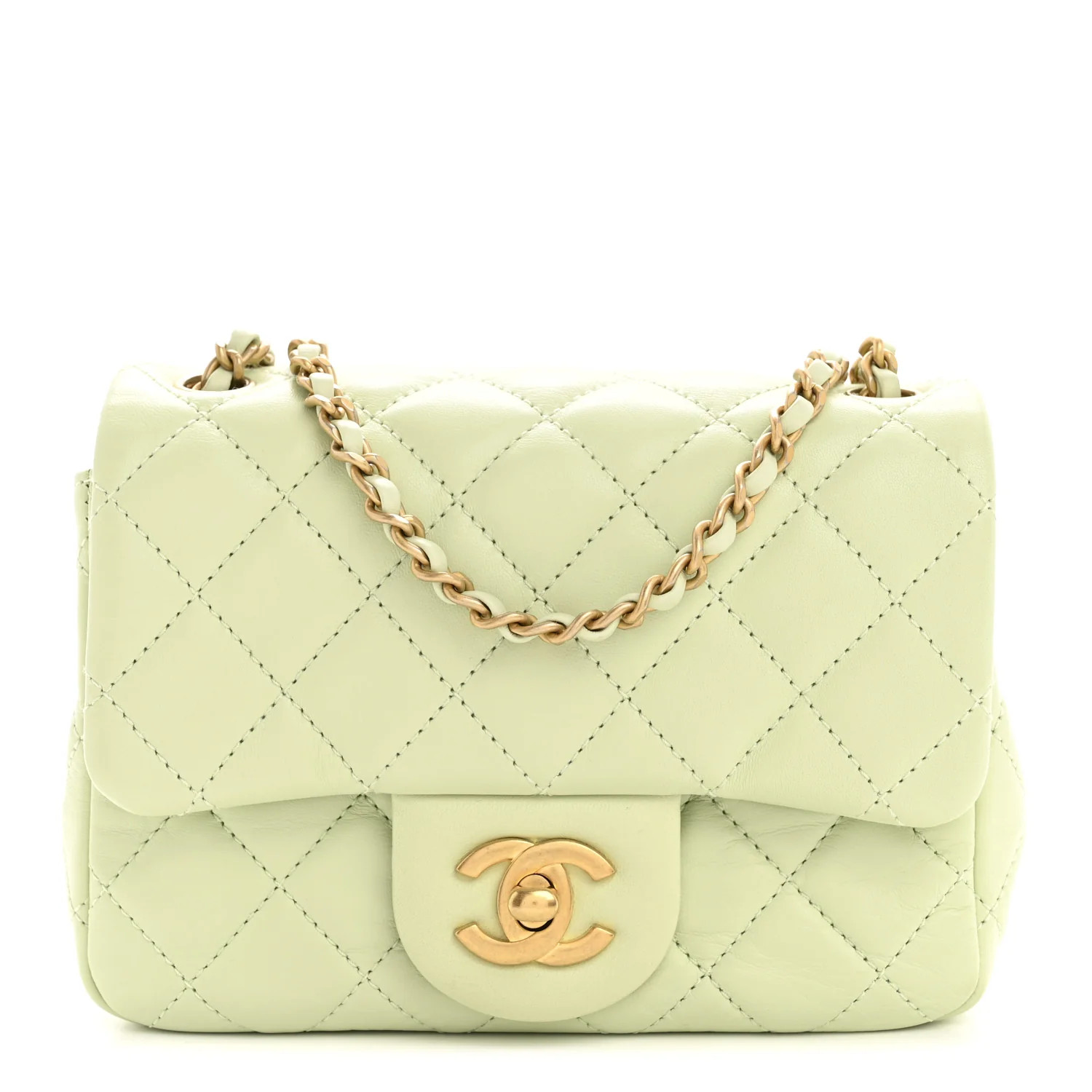 Lambskin Quilted Mini Pearl Crush Flap Light Green | FASHIONPHILE (US)
