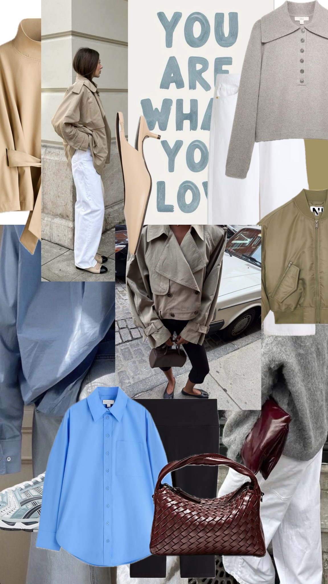 Spring 26 fashion
White wide leg jeans 
Short trench coat 
ASICS gel kayano 
Khaki green bomber jacket 
Burgundy leather bag 
Blue oversized shirt 


#LTKstyletip #LTKFashionMonth #LTKspring