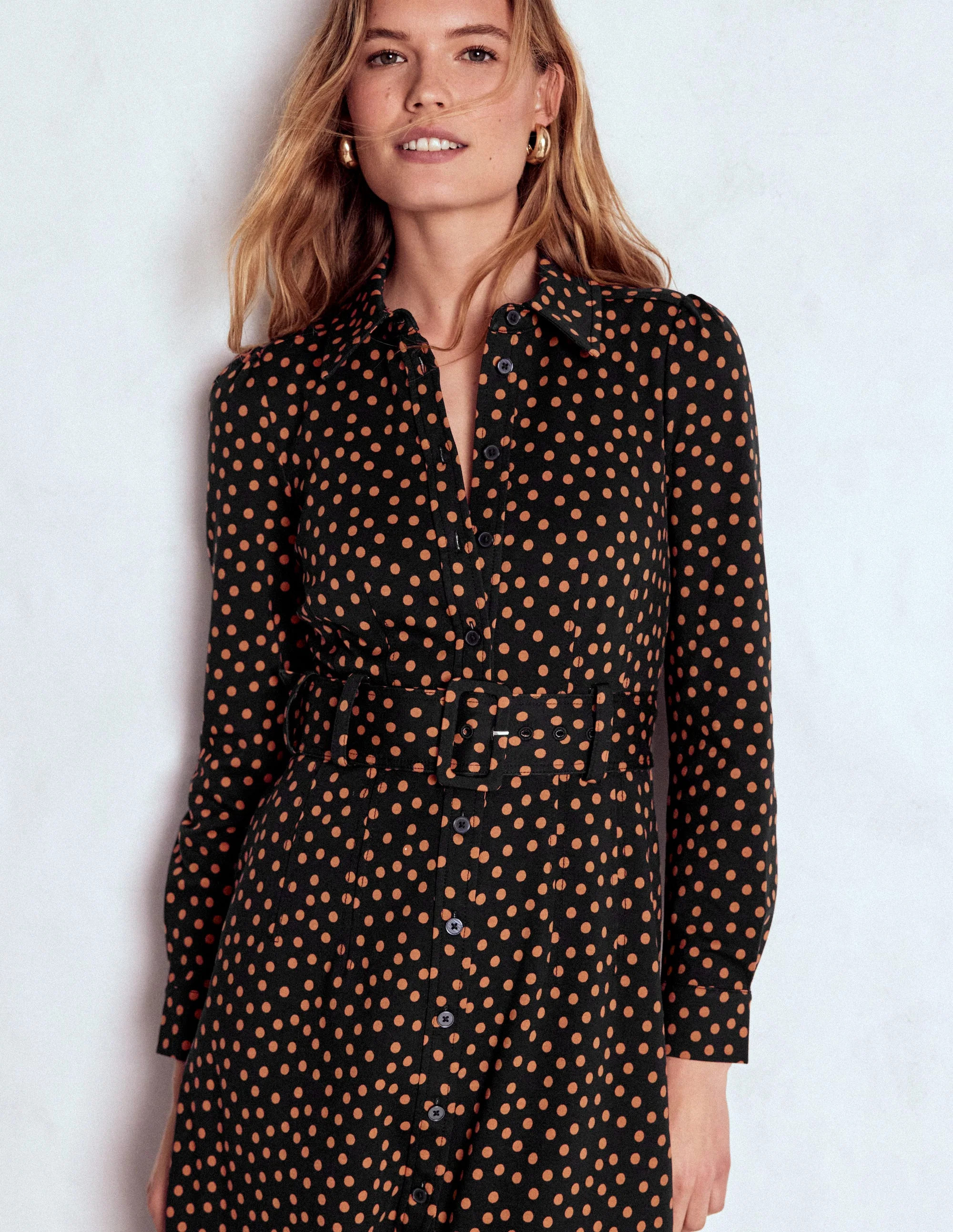 Anita Long Sleeve Shirt Dress-Black, Painted Dot | Boden (US)