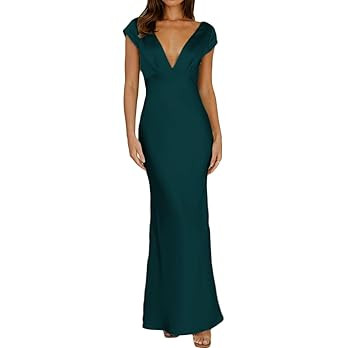 Halfisland Womens Summer Satin V Neck Cap Sleeve Backless Maxi Dress Elegant Twist Cut Out Midi D... | Amazon (US)