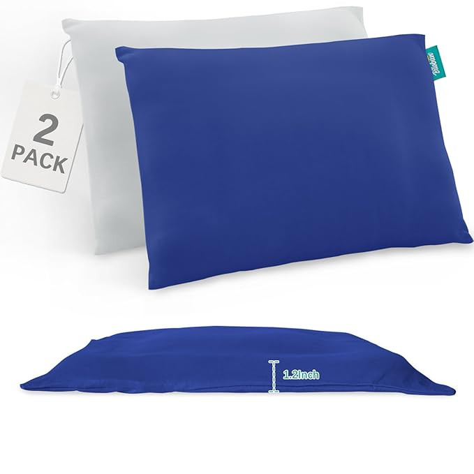 Thin Toddler Pillow 2 Pack with Pillowcase (13 x 18 x 1.2 Inches), Cotton Kid Pillow for Sleeping... | Amazon (US)