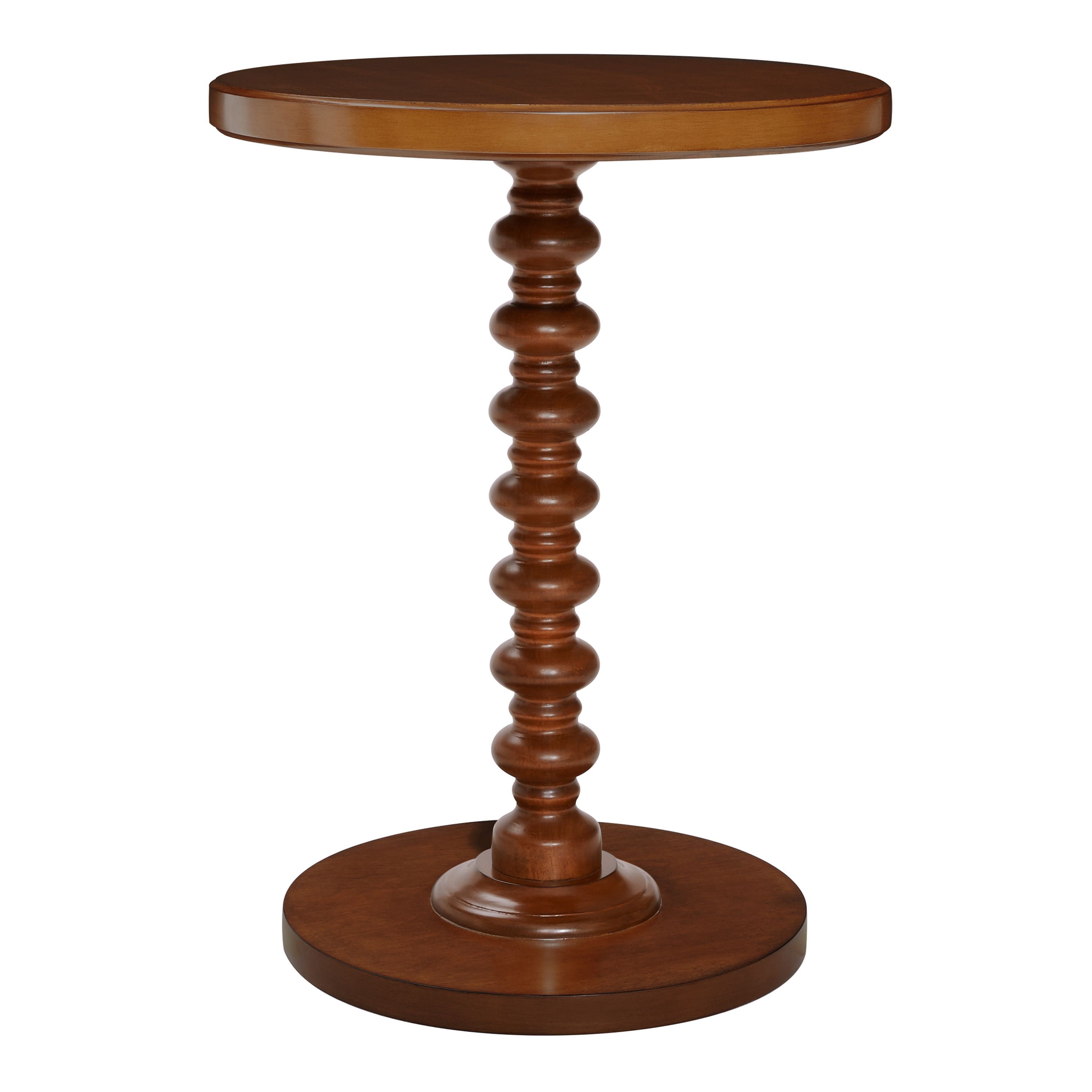 Round Wood Bobbin Pedestal End Table | World Market