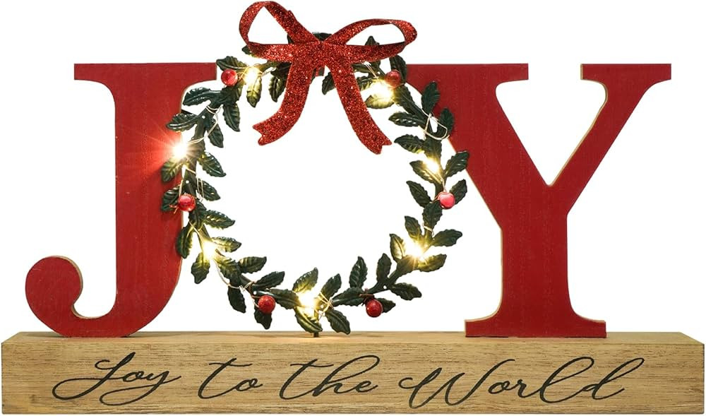 Christmas Decorations for Home LED Lighted Joy Sign with Wreath Farmhouse Wooden Rustic Tabletop ... | Amazon (US)