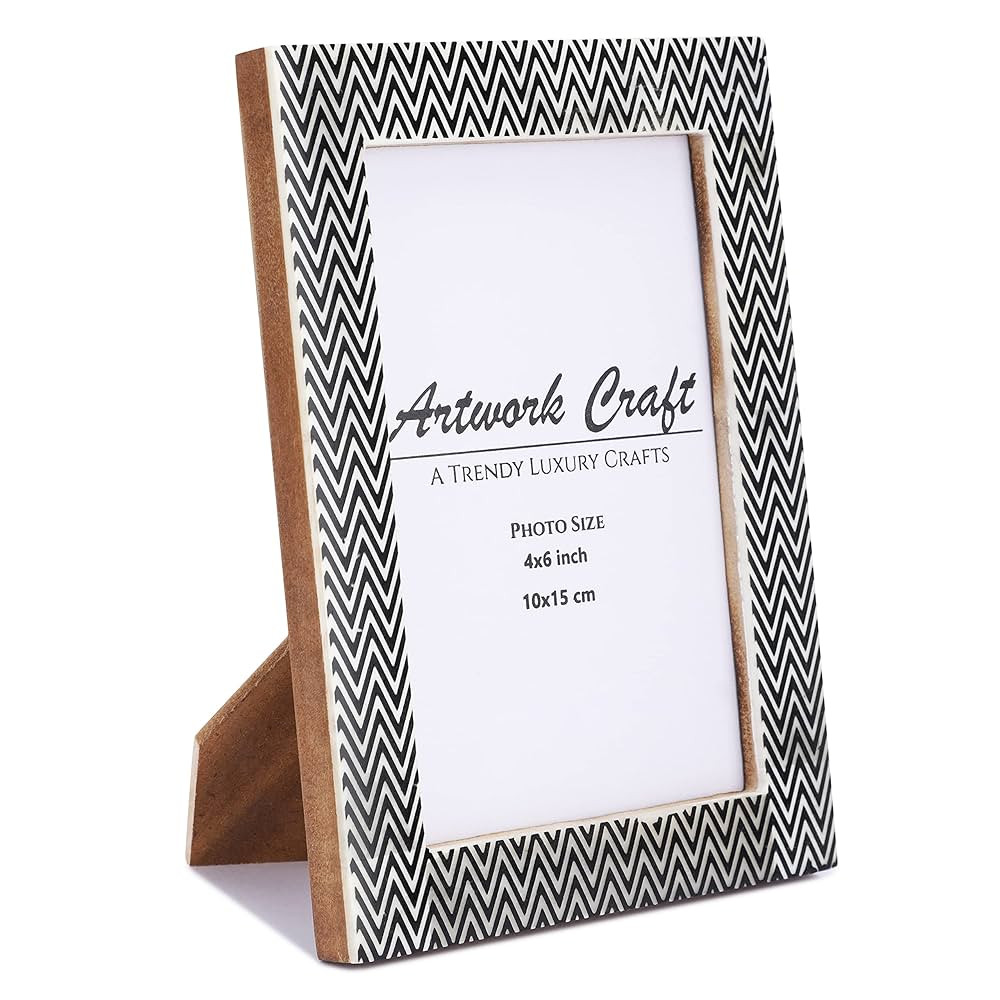 Handmade White Bone Photo Frame Geometric Black Painting Vintage Boho Picture Frames For Table-To... | Amazon (US)