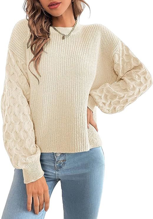 Women's Oversized Sweaters Crewneck Loose Long Sleeve Pullover Knit Jumper Tops | Amazon (US)