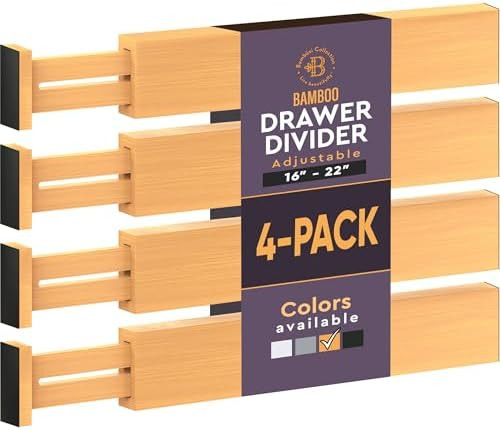 4 Pack Drawer Divider - 2.6" High, 16" to 22" Adjustable Bamboo Drawer Organizers for Clothes, Ex... | Amazon (US)