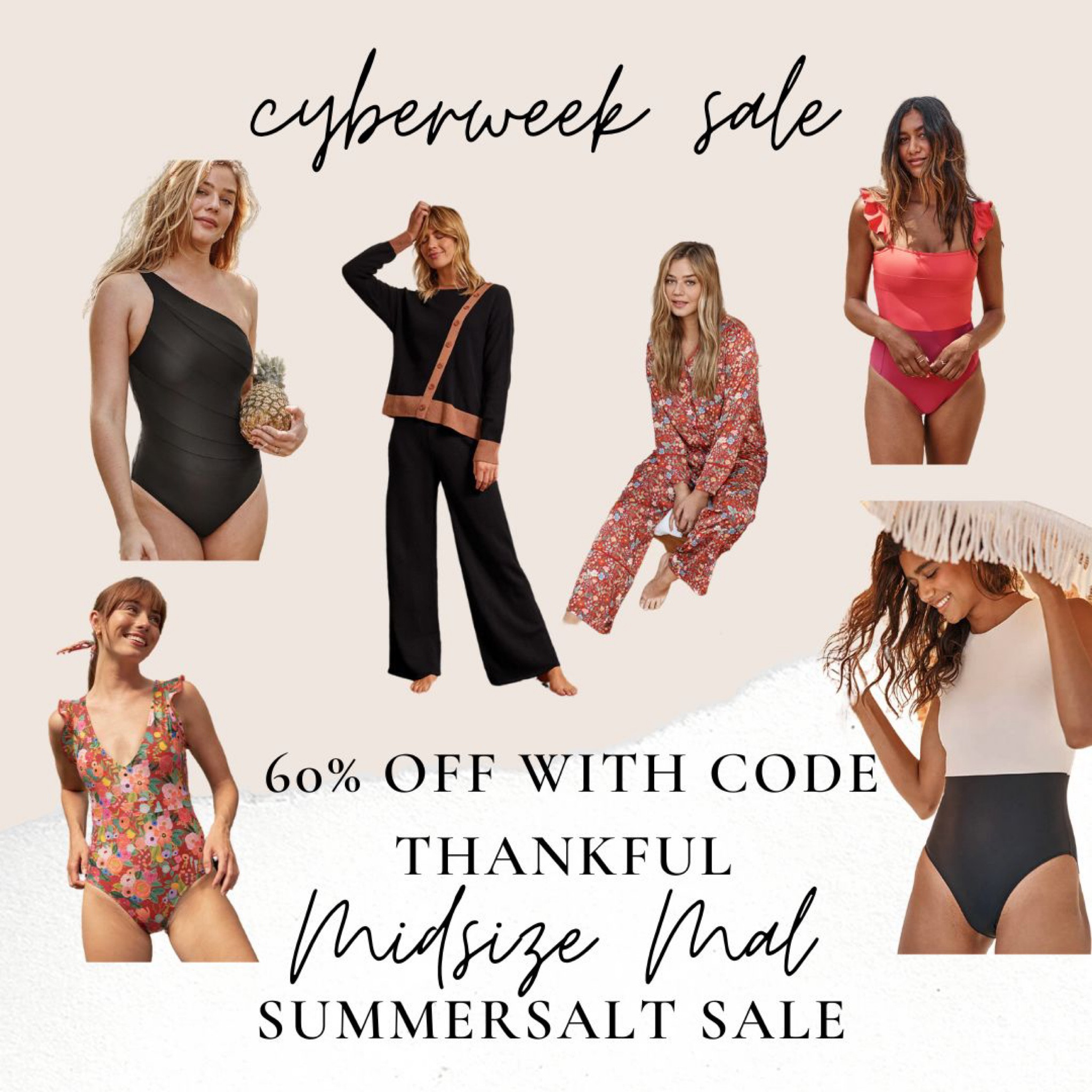 Now this sale I’m SOOOO excited about! 60% off with code THANKFUL making most swimsuits $66.50 which is a STEAL! 

The pj set and lounge set would be a perfect gift for mom or mother in law! 

How’s the time to stock up on swimsuits with this sale for sure!!! 

#LTKGiftGuide #LTKCyberweek #LTKHoliday