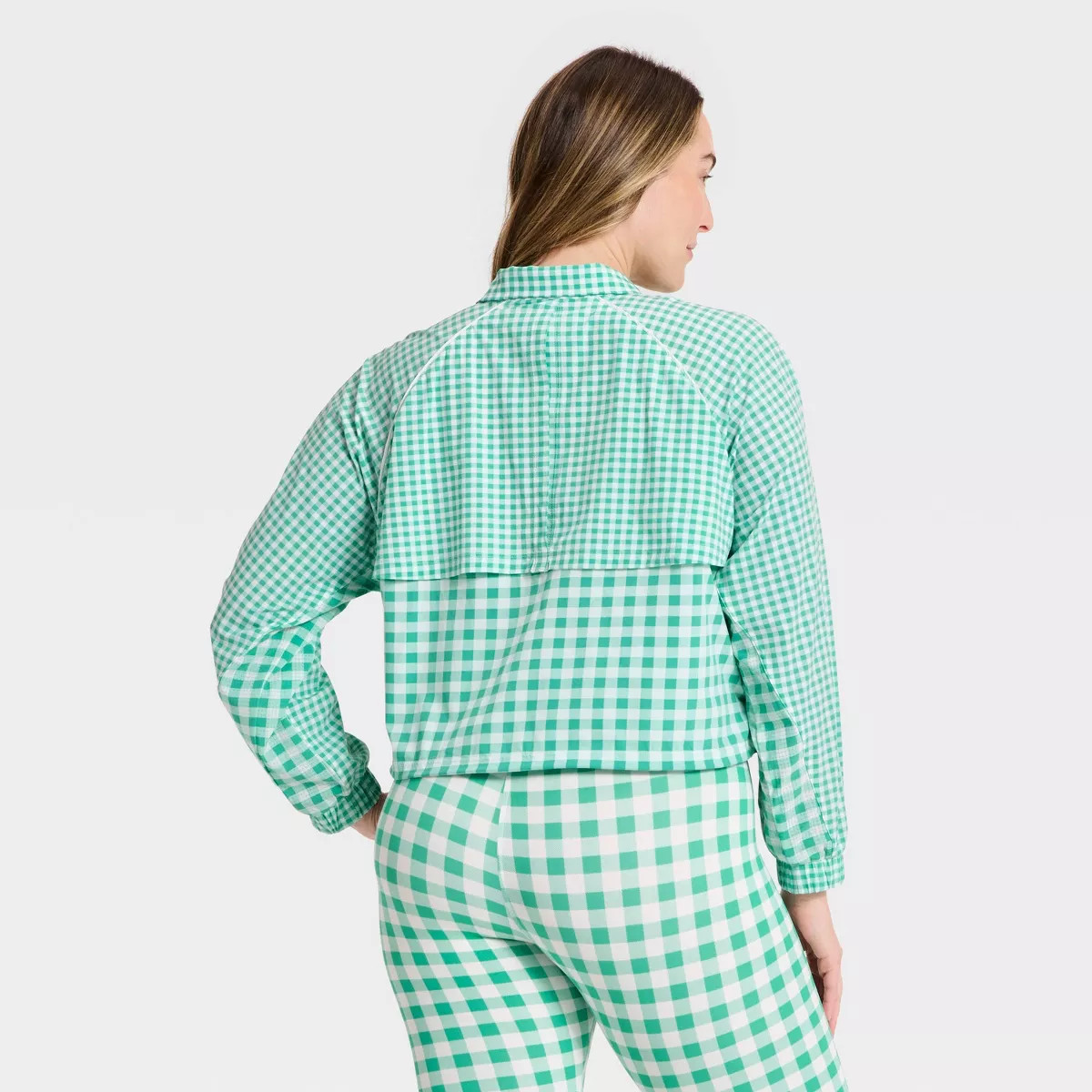 Women's Lightweight Run Windbreaker Jacket - All In Motion™ Green Gingham XS | Target