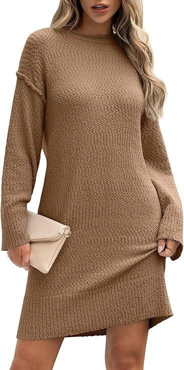 ANRABESS Womens Casual Long Sleeve Crewneck Oversized Loose Sweater Dress Slouchy Pullover Tunic ... | Amazon (US)