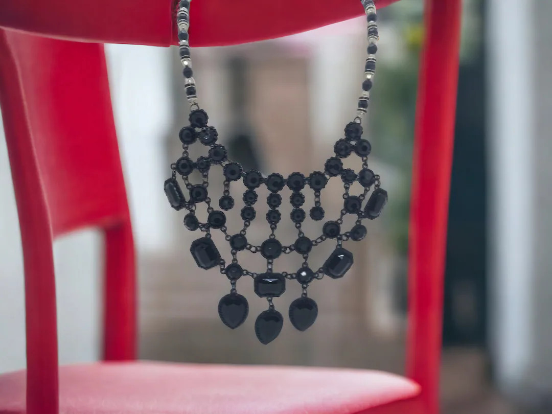 Black Necklace For Women - Jeweled Necklace - Black Jeweled Necklace - Bib Necklace - Statement N... | Etsy (US)
