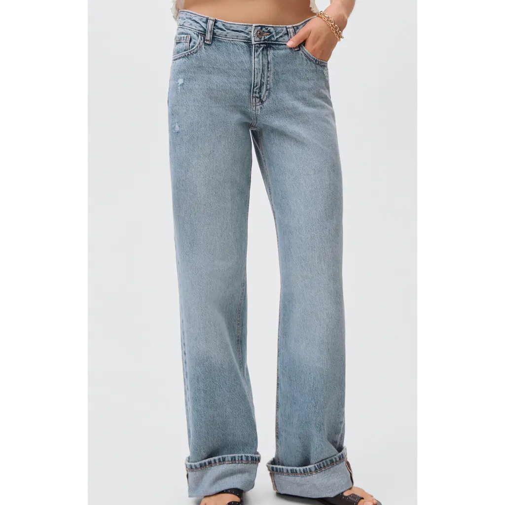 MANGO TEEN Cuff Hem Wide Leg Jeans in Light Blue at Nordstrom, Size Small | Nordstrom