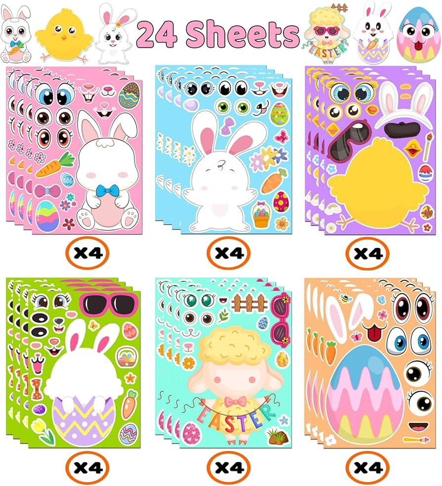 Easter Stickers - DIY Happy Easter Egg Bunny Sticker for Kids, Easter Crafts Stickers Kids Game T... | Amazon (US)