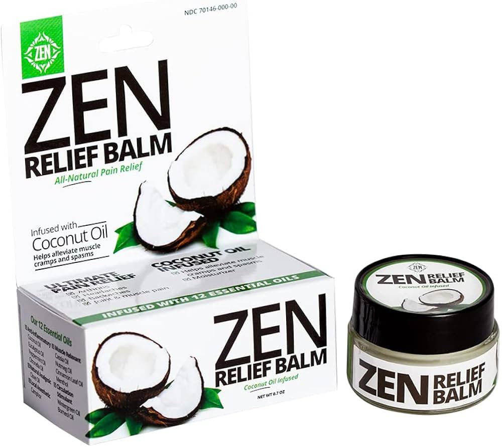 ZEN Relief Balm® with Coconut Oil & 11 Essential Oils- Relieves Muscle Pain, Spasms, Cramps, Hea... | Amazon (US)