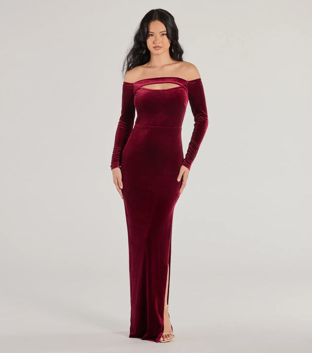 Rosalyn Velvet Off-The Shoulder Long Sleeve Formal Dress | Windsor Stores