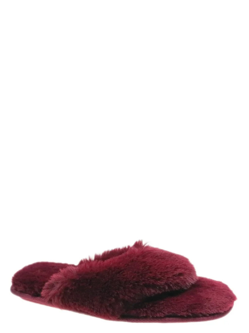 Joyspun Women's Faux Fur Thong Slippers | Walmart (US)
