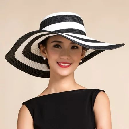 Yirtree Women Wide Brim Fashion Stripe Straw Hat Floppy Beach Sunhat Foldable Summer Cap | Walmart (US)