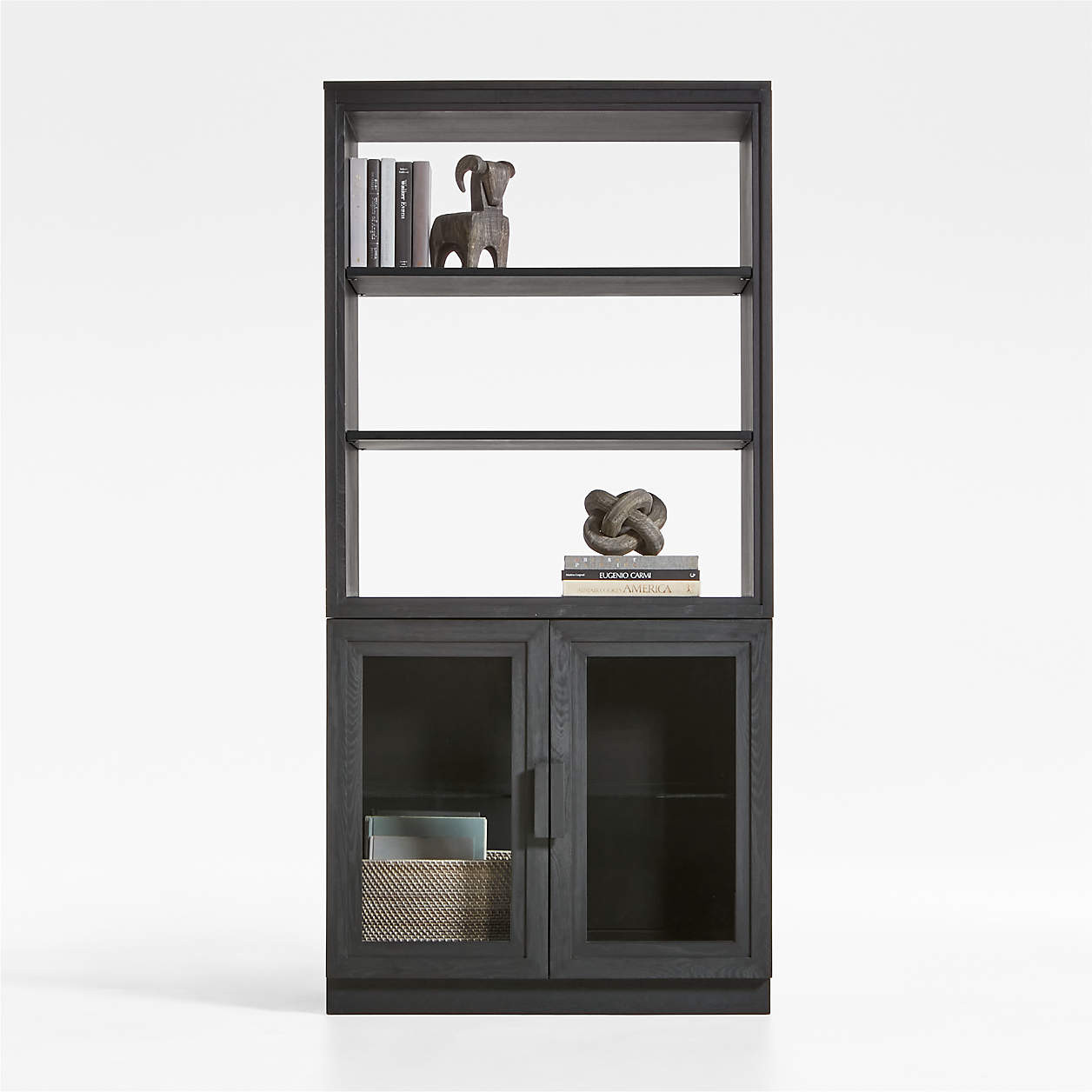 Calypso Natural Elm Wood Modular Glass-Door Base and Bookshelf Hutch + Reviews | Crate & Barrel | Crate & Barrel