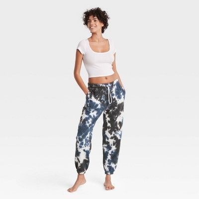 Women's Tie-Dye Fold-Over Fleece Lounge Jogger Pants - Colsie™ Blue | Target