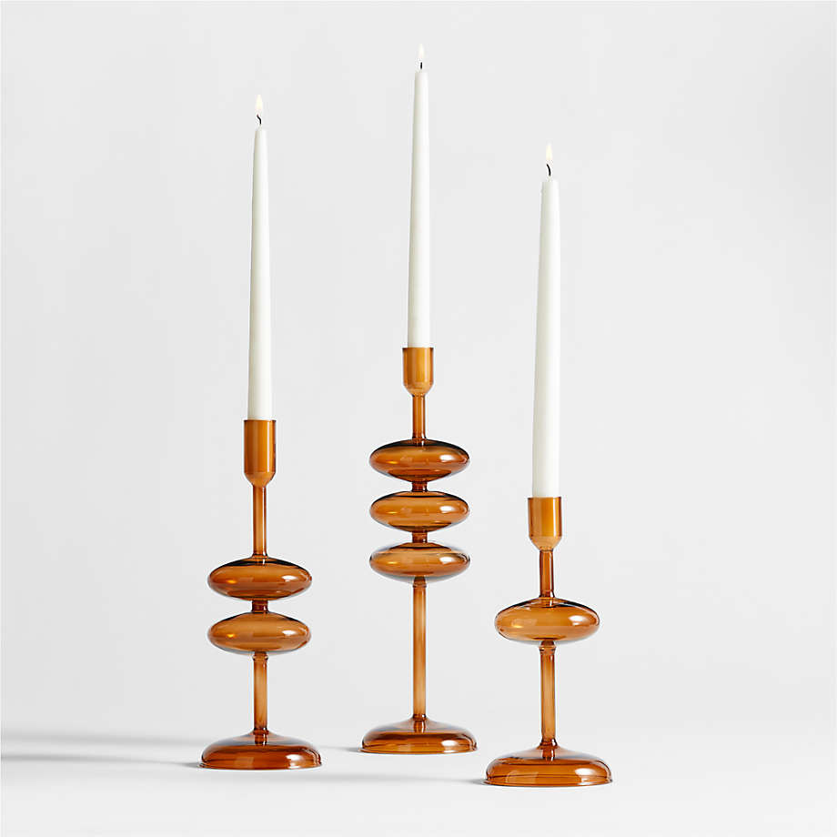 Venezia Medium Amber Brown Glass Taper Candle Holder + Reviews | Crate & Barrel | Crate & Barrel
