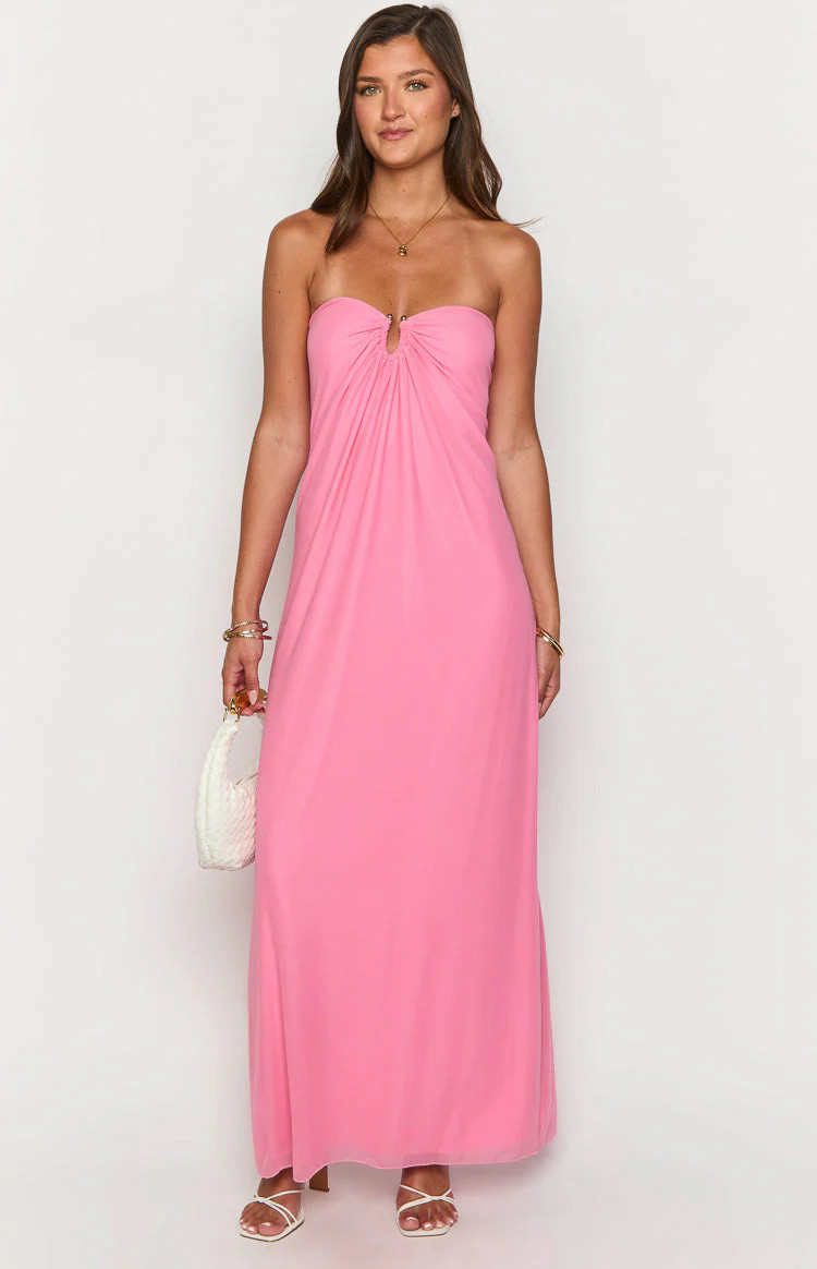 Brynner Pink Strapless Maxi Dress | Beginning Boutique (US)