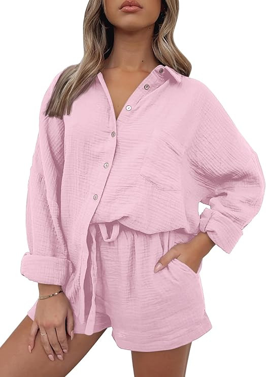 AUTOMET 2 Piece Sets For Women Lounge Wear Matching Two Piece Pajama Fashion Oversized Shirts And... | Amazon (US)