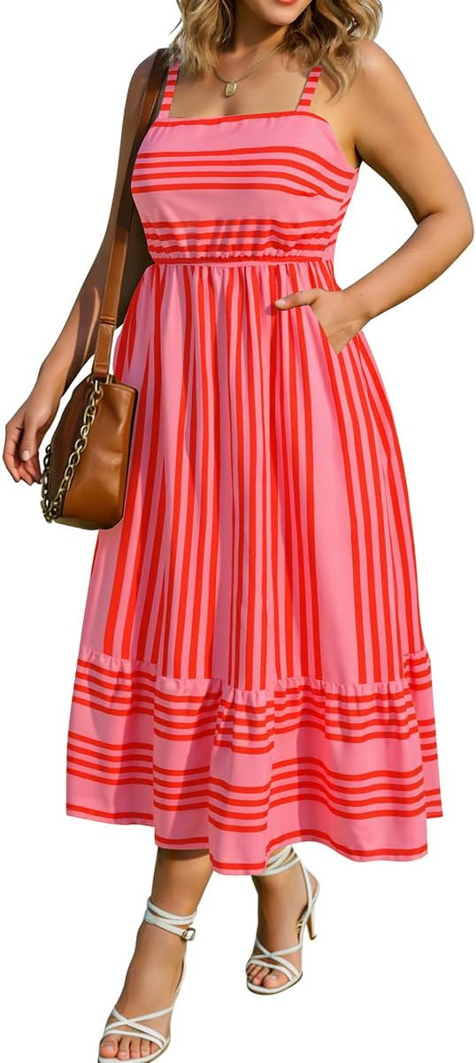RITERA Plus Size Summer Dresses for Curvy Women Maxi Square Neck Sleeveless Casual Beach Sundress... | Amazon (US)