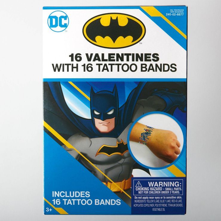 Batman 16ct Valentine's Day Classroom Exchange Cards with Tattoo Bands - Paper Magic | Target