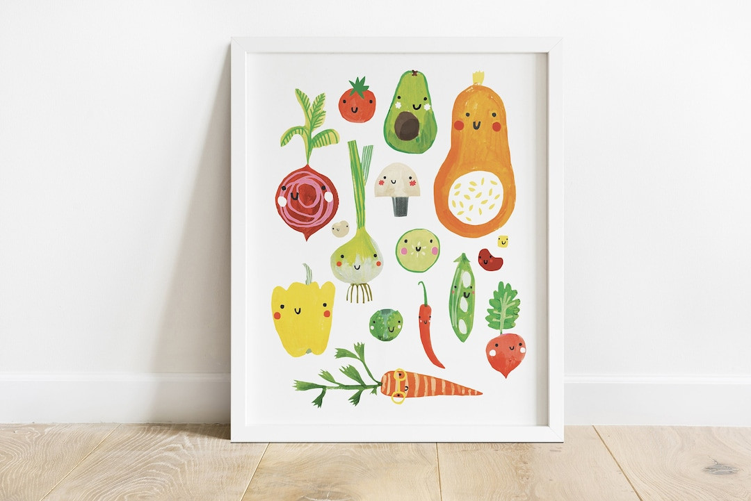Happy Veggies Vegetables Print |  A4 A3 A2 A1 Illustration Kids Room Playroom Nursery | Vegan Veg... | Etsy (US)