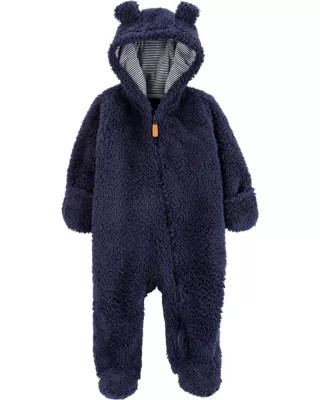 carter's® Newborn Hooded Sherpa Pram in Navy | Bed Bath & Beyond