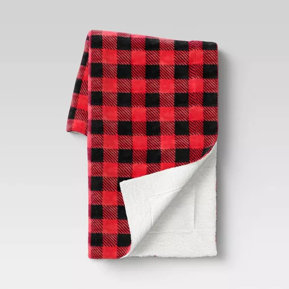Holiday Buffalo Checked Plush with Sherpa Reverse Throw Blanket - Wondershop™ | Target