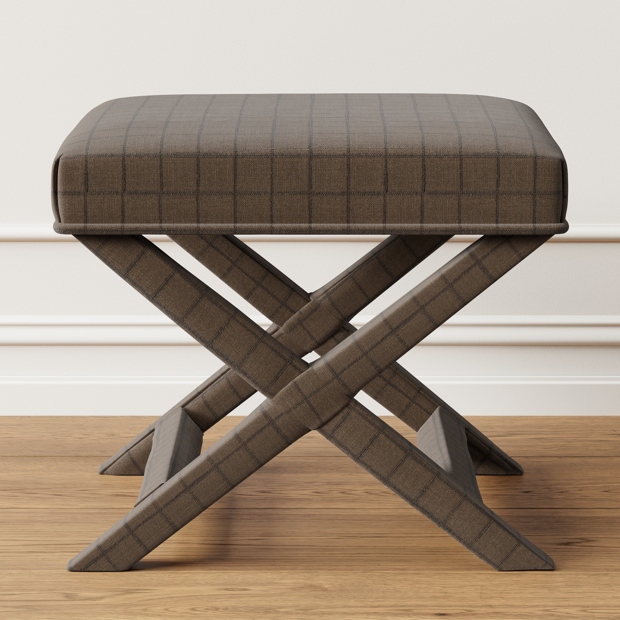 X Base Stool, Standard, Performance Textured Windowpane, Espresso | Williams-Sonoma
