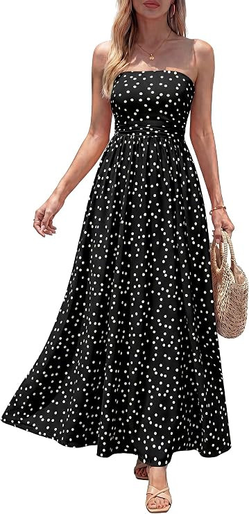 BTFBM Womens Summer Dresses 2026 Strapless Tube Top Elastic Waist Floral Beach Vacation Outfits B... | Amazon (US)