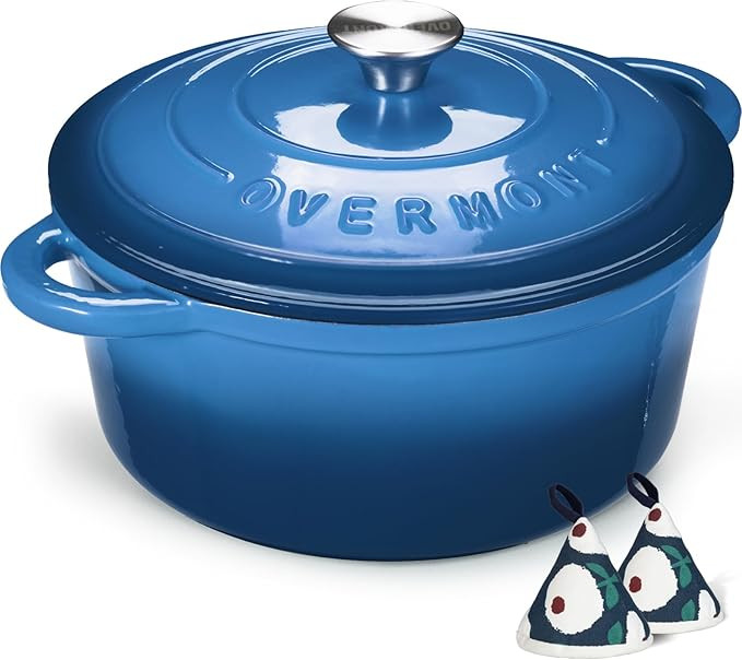 Overmont Enameled Cast Iron Dutch Oven - 4.5QT Pot with Lid Cookbook & Cotton Potholders - Heavy-... | Amazon (US)