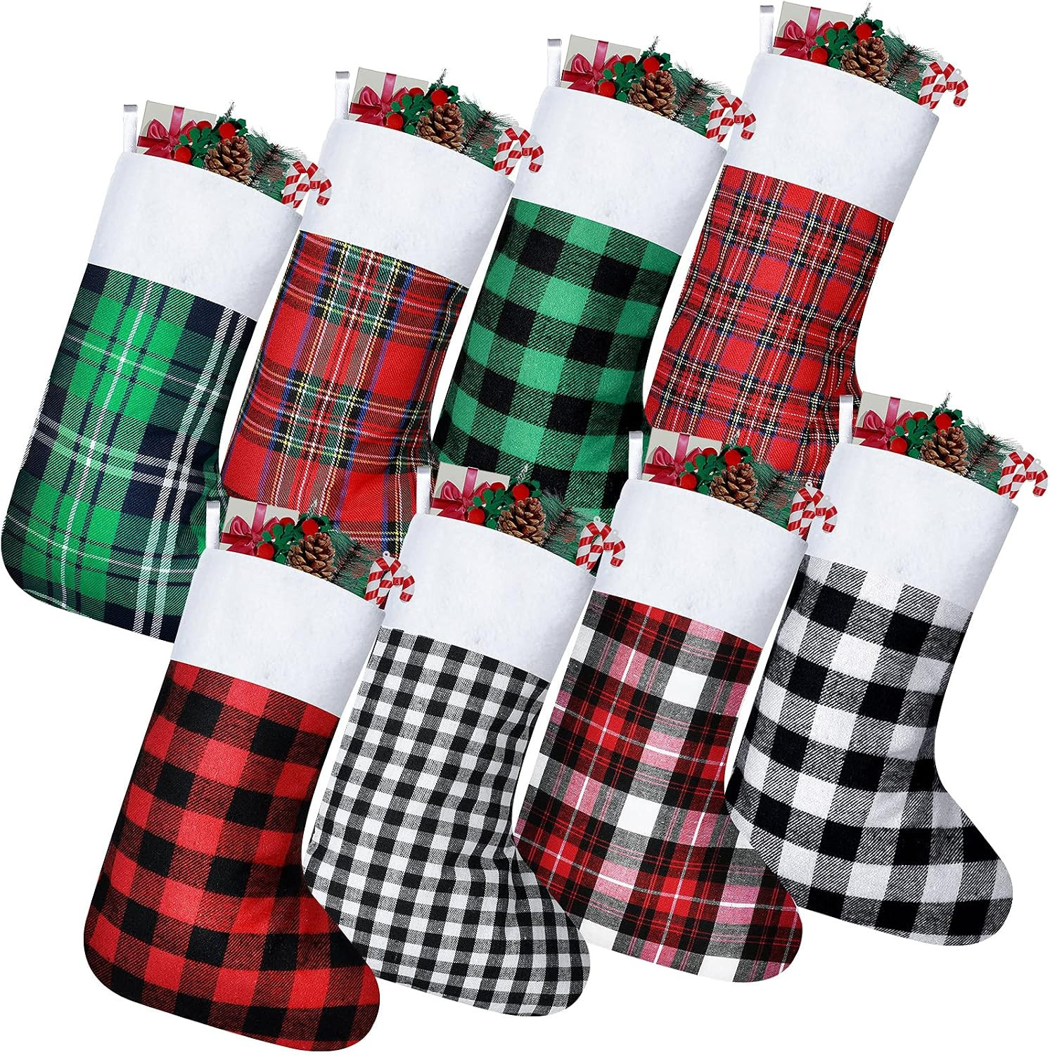 Tatuo 8 Pieces Christmas Stockings Buffalo Plaid for Fireplace,15 Inches | Amazon (US)