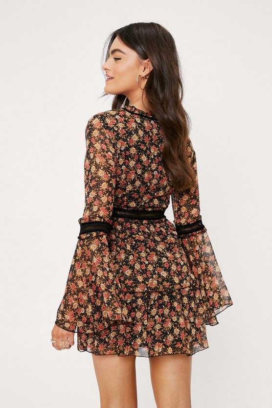 Floral Bell Sleeve Skater Dress | Nasty Gal (US)