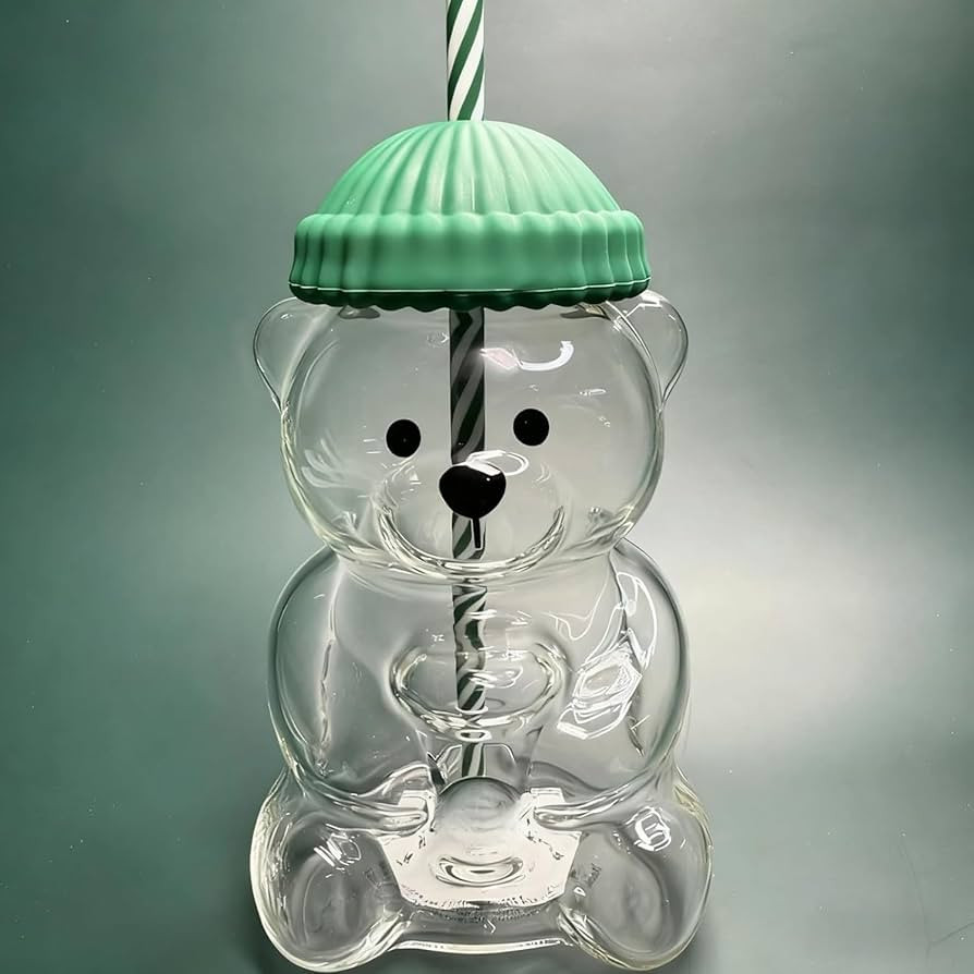 2025 New Bear Straw Cup, 20oz Glass Bear Cup With Reusable Straw For Smoothies, Boba & Iced Coffe... | Amazon (US)