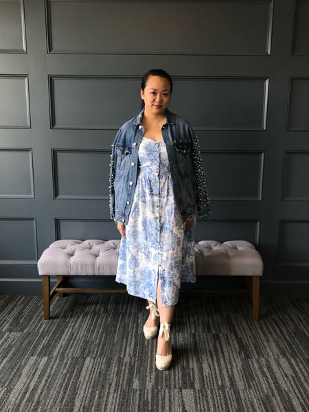 Nothing is more summer vibes than a denim jacket, cotton floral dress, and neutral espadrilles!!!

My dress is super old, but I’m linking some cute blue and white floral dresses!
Size down two sizes on the Pearl embellished denim jacket as it’s a really huge fit! 

#LTKStyleTip #LTKSeasonal #LTKShoeCrush